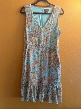 Nicole Miller Aqua Multicolor Paisley V-Neck Sundress